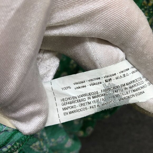 Zara Maxi Dress Womens XS Green Boho Print Ruffle Short Sleeve V-Neck Relaxed - Picture 10 of 10